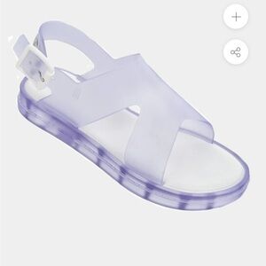 Melissa Free Sandals Heart Jelly Clear Sandals Platform Buckle White Silver 7
